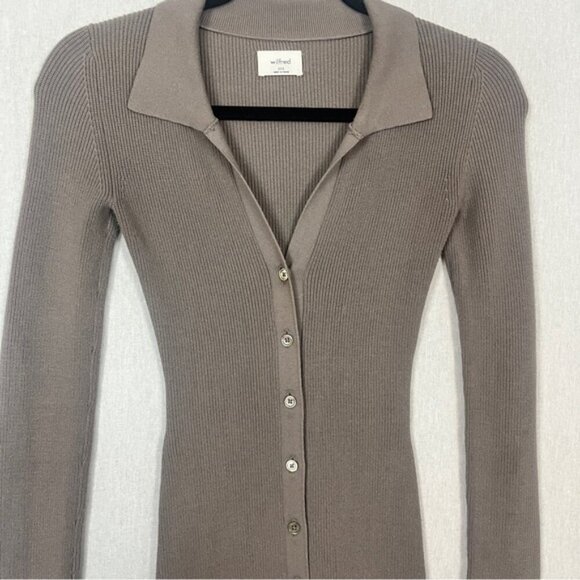 Wilfred Aritzia Cove ribbed collar button up sweater dress Sz 2XS - Picture 5 of 13
